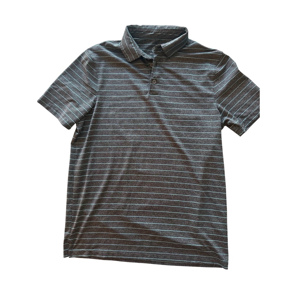 Champion C9 Mens Polo Shirt Medium Gray Teal Striped‎ Short Sleeve Golf Athletic